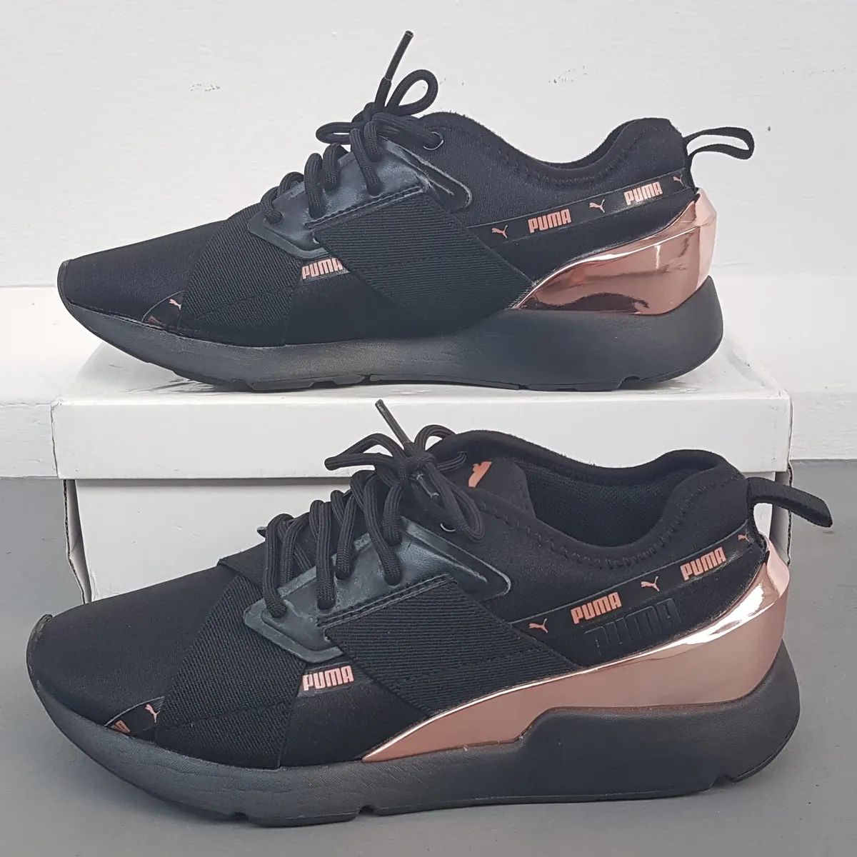 Original Puma Women's Muse X-2 Metallic Sneakers, US 7.5, UK 5, EUR 38, CM 24, Black Shoes, Rose Gold Colorway, Distinctive ballet Inspired feminine Contrasts, Cosmopolitan, Urban Style, Pop Culture, Sophistication, Cult Street Fashion, Everyday Shoes