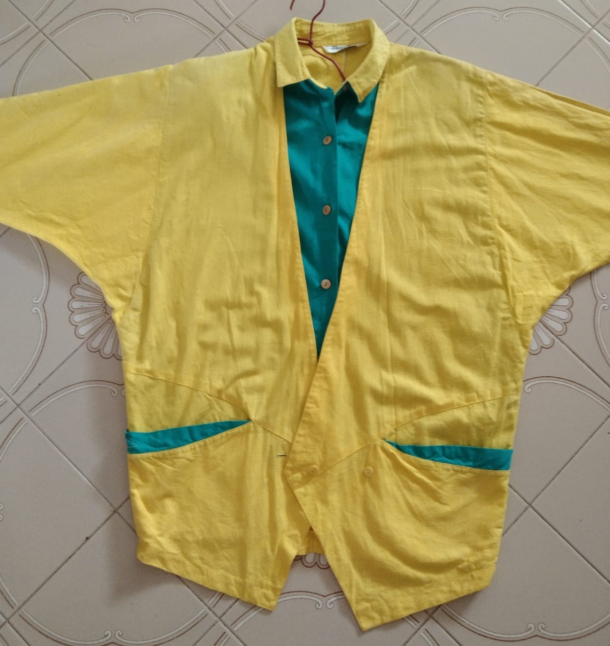 Retro Yellow & Teal Oversized Button-Up