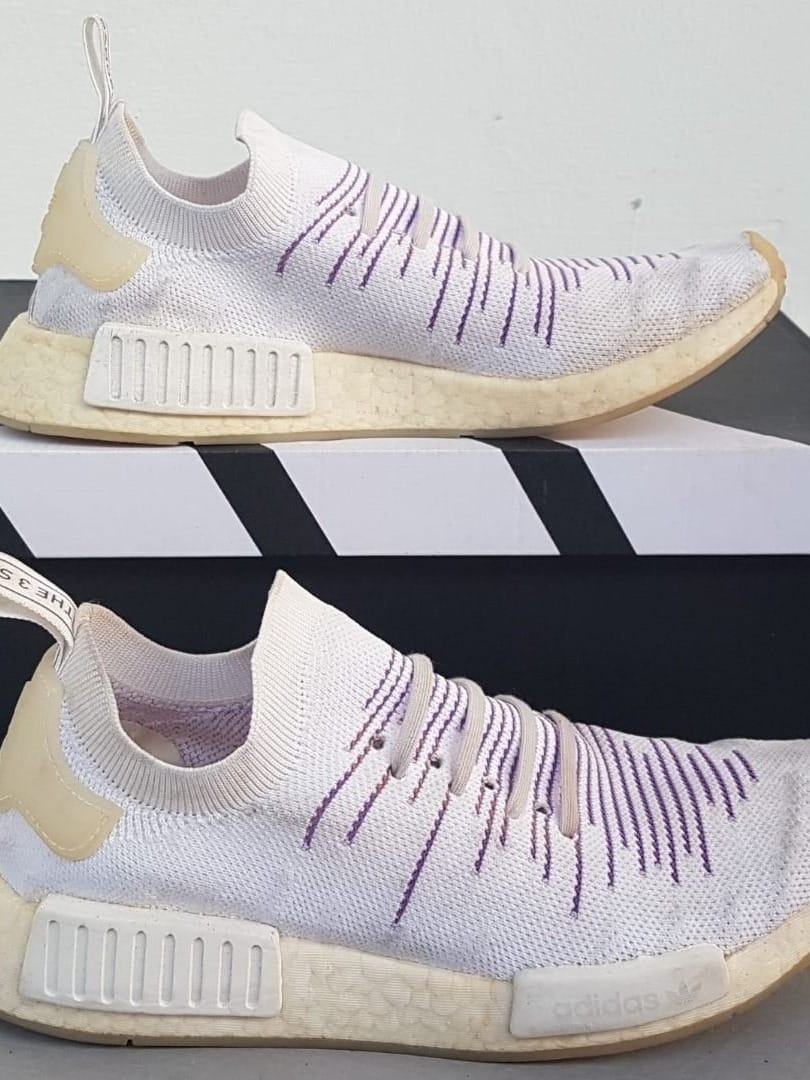 Adidas NMD_R1 Primeknit White & Purple Sneakers - US 7.5, UK 6