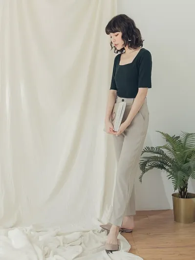 OB Design OB DESIGN Solid Color Wrinkle-Resistant Suit Wide Leg Trousers Long Formal Work Pants - Photo 3