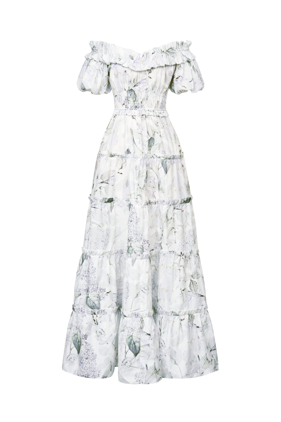 Chello Violette Off Shoulder Maxi Dress in White Whispering Lilac Grove - Photo 4