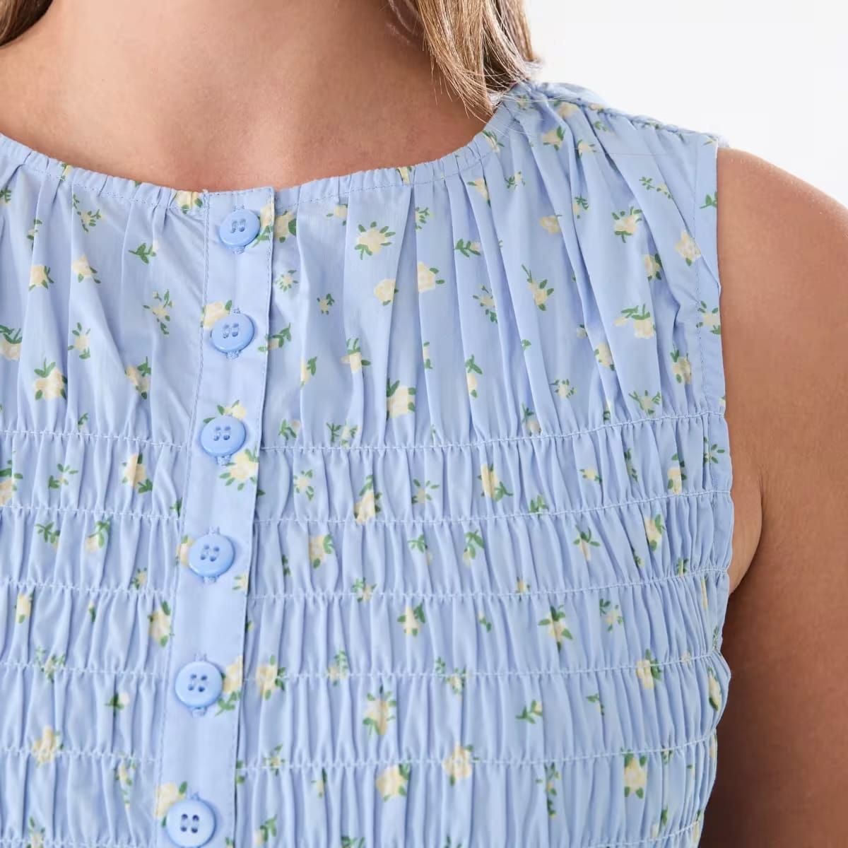 Cotton Shirred Button Down Top - Photo 3