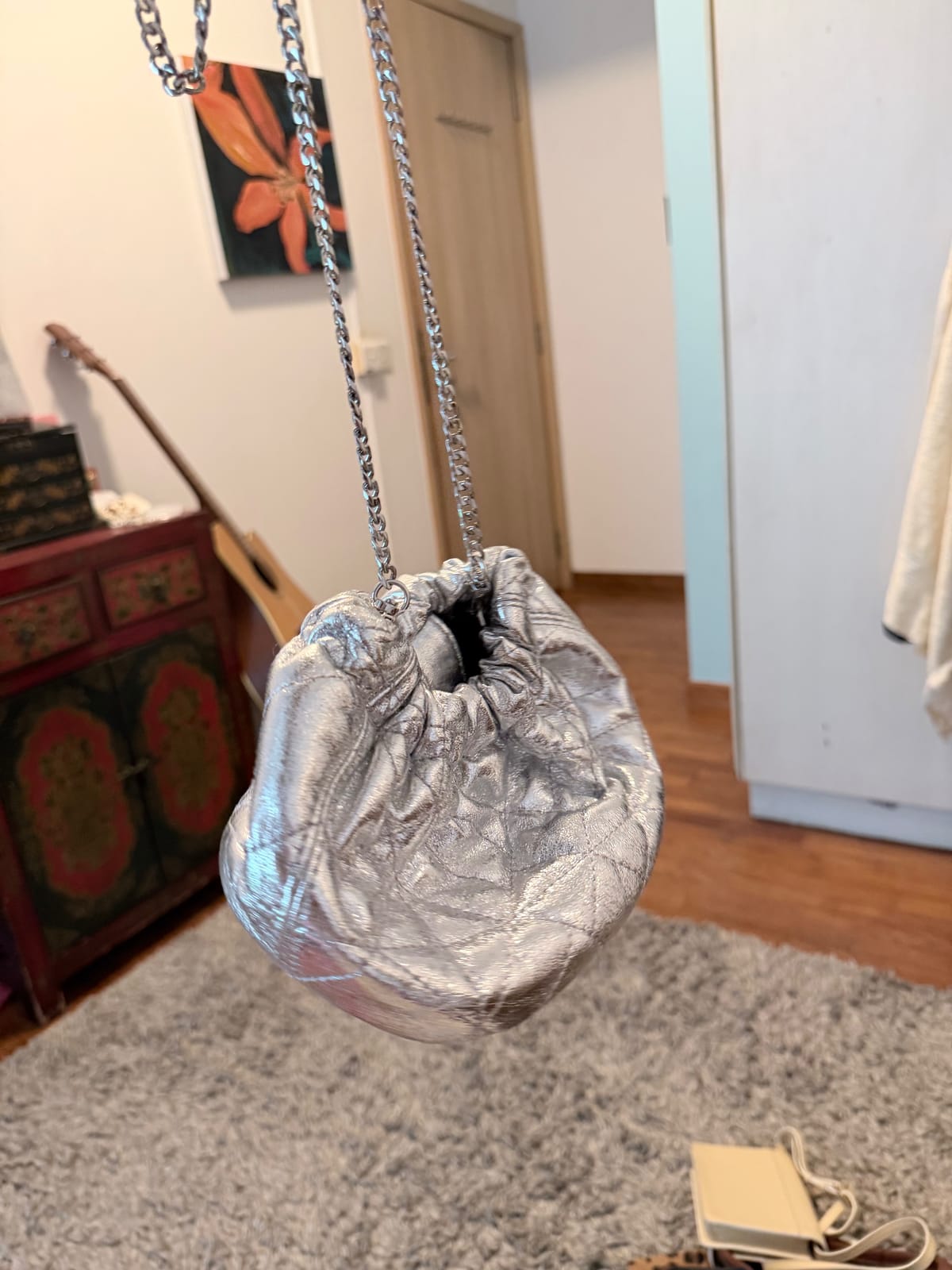 Chic Metallic Silver Drawstring Bag