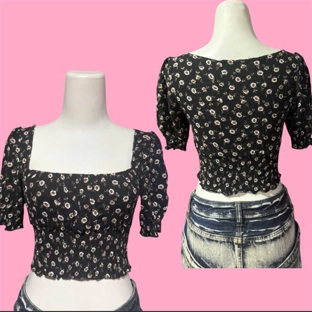 Floral Puff Sleeve Crop Top - Photo 2