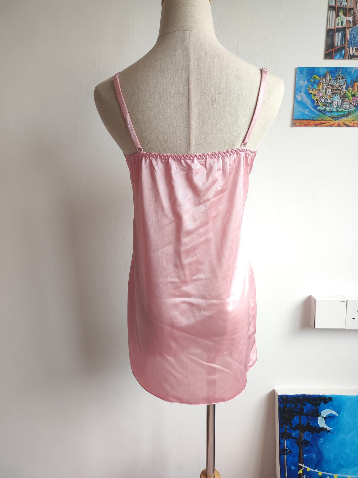 Soft Pink Satin Nightdress with Lace Trim - Photo 2