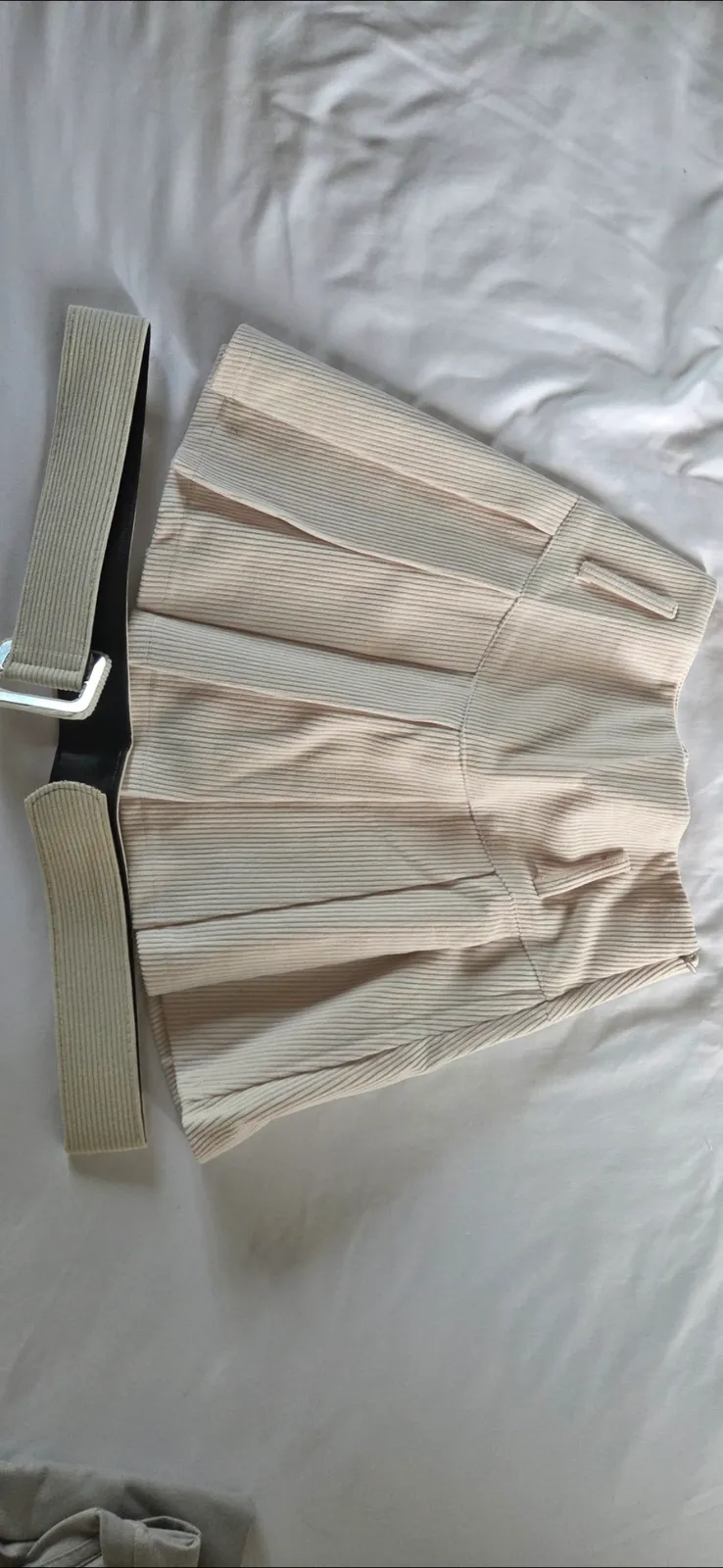Chic Beige Pleated Skirt with Belt