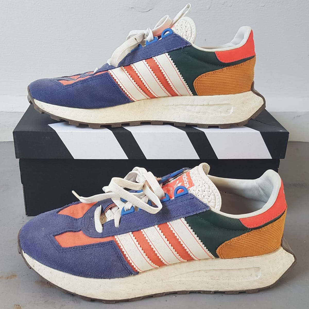 Adidas Retro Adidas RETROPY E5 Racing Boost Sneakers, Multicolor Running Shoes, Cosmopolitan, Blue, White, Orange, US 9, UK 8.5, EU 42.5, JP 270, Sleek Design, Streetwise, Sophistication, Timeless Appeal, Pop Culture, Hip Hop, Rock Star, Urban Style - Photo 2