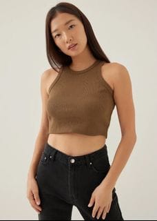 Love Bonitor Fran Jersey Crop Tank Top in Toffee in Size XS