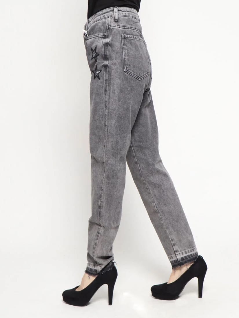 Guess GUESS Ninetees Mom-Fit Faded Distressed Grey Jeans With Embroidery (Size 27) - Photo 3