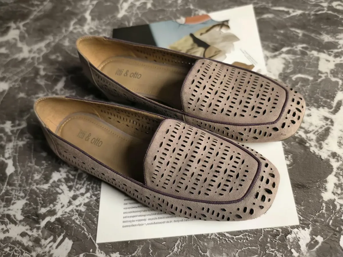 illi & otto (illi & otto) Women Pink Casual Perforated Loafers Low Heel Slip On Square Toe Shoes - Photo 2