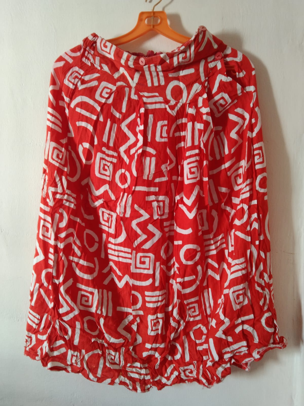 Red Abstract Print Midi Skirt