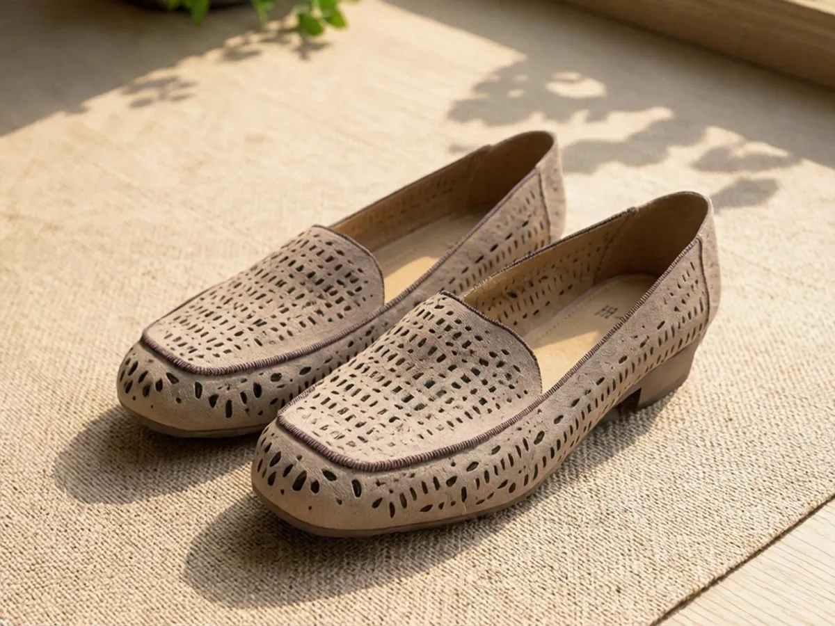 illi & otto (illi & otto) Women Pink Casual Perforated Loafers Low Heel Slip On Square Toe Shoes - Photo 3