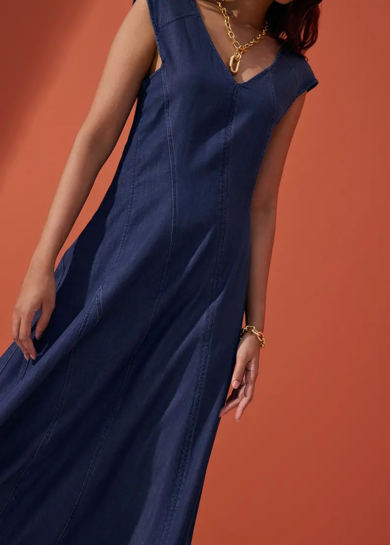 Love Bonito Chambray Panelled Cap Sleeve Fit & Flare Midi Dress