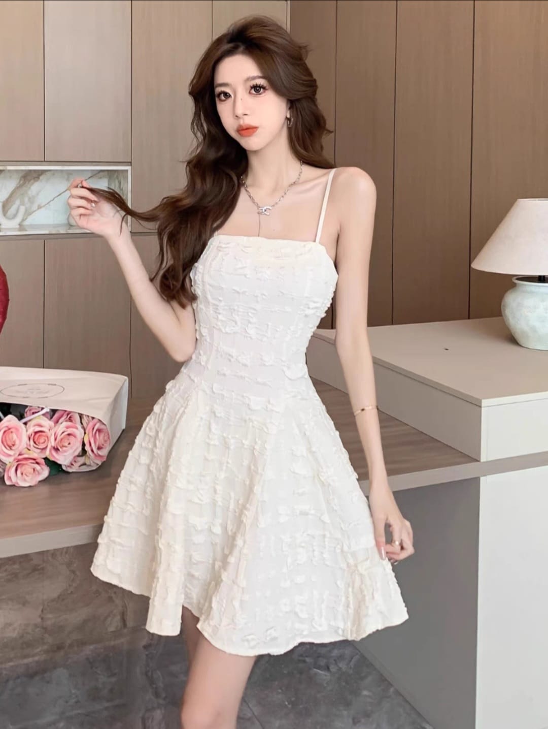 Chic White Textured Mini Dress