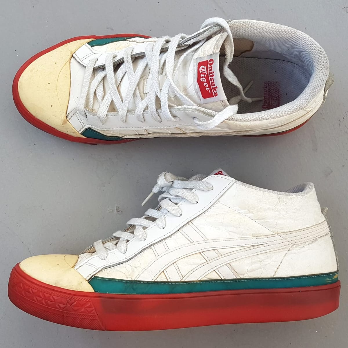 Onitsuka Tiger  Original Onitsuka Tiger Designer Sneakers, Size US 9.5, EU 43.5, CM 27.5, Cosmopolitan, JAPAN, Fabre BL-S Classic Ankle Top Shoes, White Leather Model, Red Sole, Sleek Design, Streetwise, Sophistication, Limited Edition, RETAIL $285, Roadster, Urban Style - Photo 3