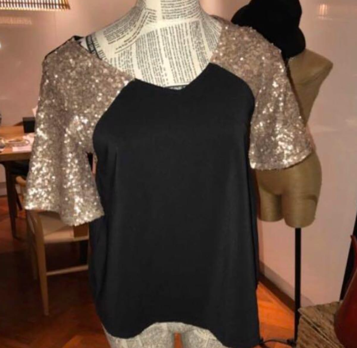 Chic Sequin Sleeve Black Top