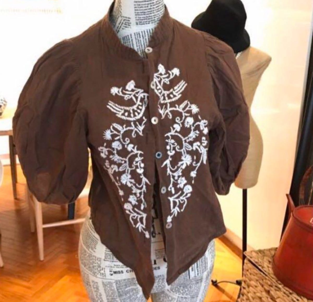 Boho Chic Brown Embroidered Top