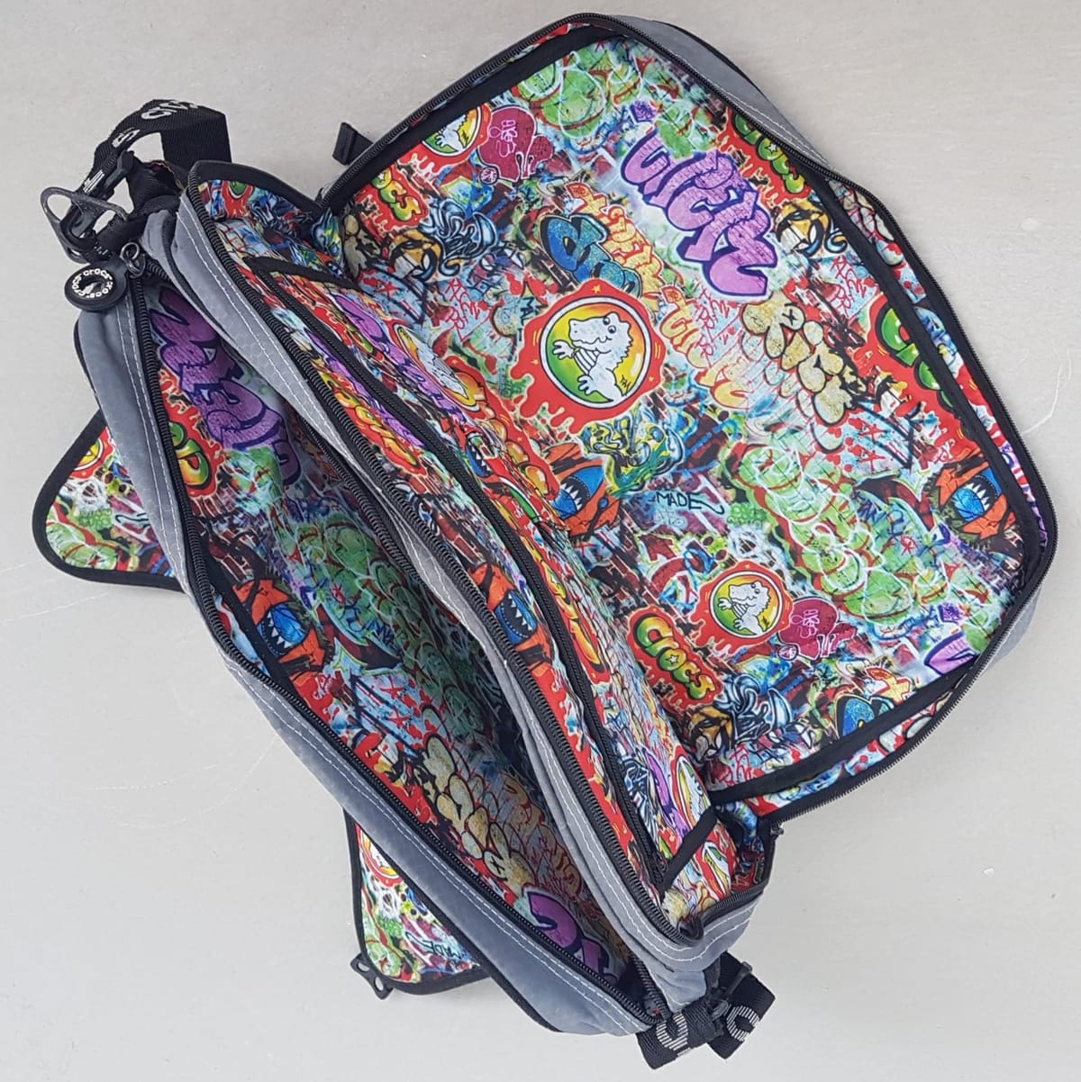 CROCS Original CROCS Tote Bag, Cross-Body, Cool Duffel Bag, Cosmopolitan, Messenger, Sleek Black, Gray & Lime Green Design, Inside Colorful Graffiti, Work Bag, Travel Pack, Sling Bag, Sophistication, Campus, Laptop, Notebook, Urban Style, Cult Street Fashion - Photo 5