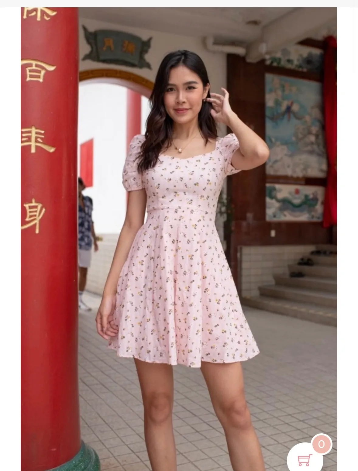 Chic Pink Floral Puff Sleeve Dress