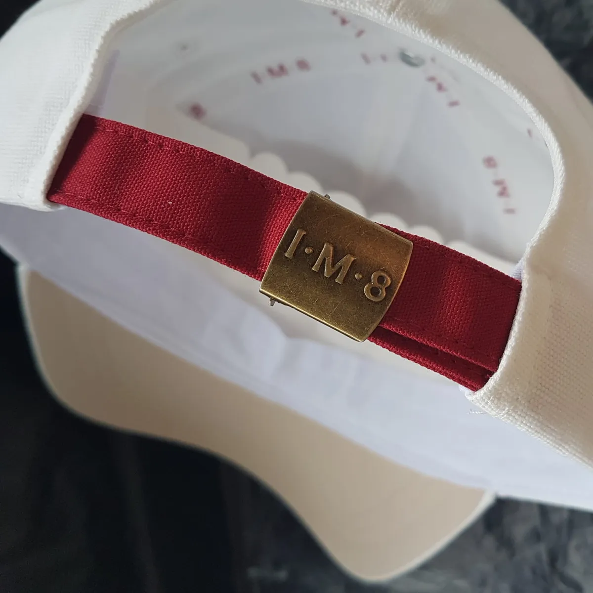 IM8 Original IM8 Baseball Cap, by David Beckham, Limited Edition, Cosmopolitan, White Cotton Base Cap, Bold Red Embroidered Logo, Curved Brim, Adjustable backstrap, Jockey Cap, Roadster, Sophistication, New with Tag, F1 Racing, Car Rally, Cult Street Fashion - Photo 5