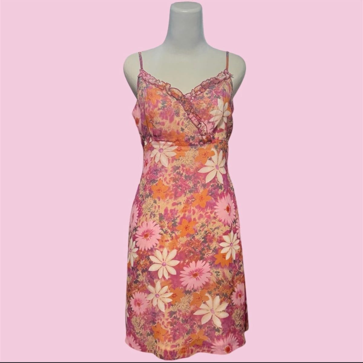 Y2K Pink Floral Spaghetti Strap Dress - Gina Rossi