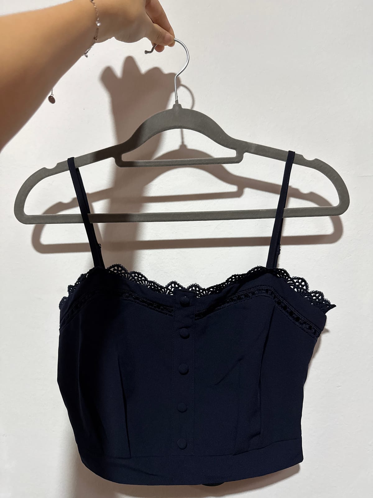 Topazette Navy Lace Trim Crop Top - Size S