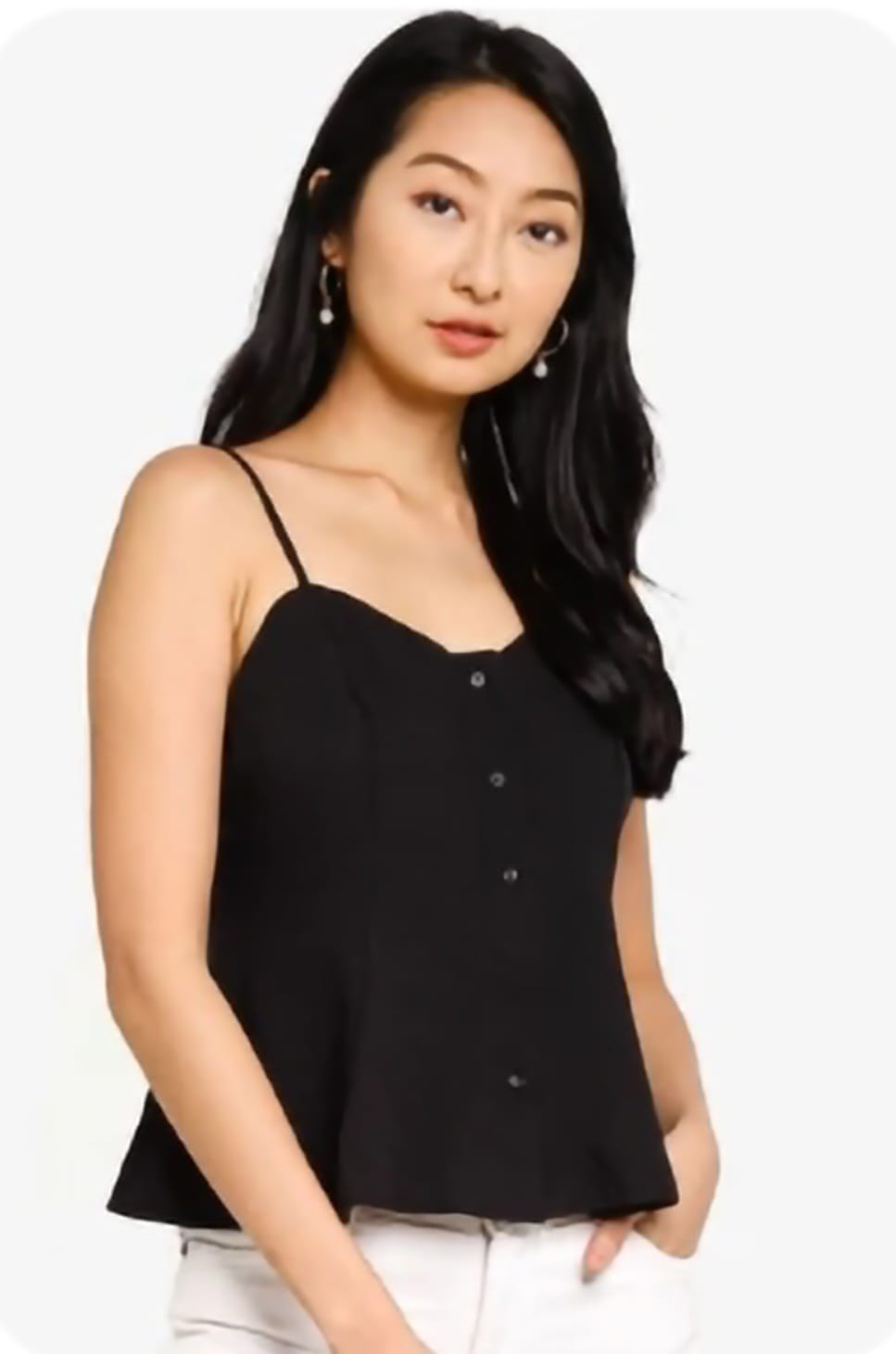 Chic Black Peplum Button-Down Cami Top
