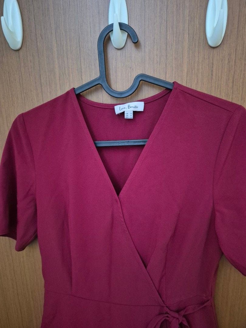Love Bonito Chic Love, Bonito Burgundy Wrap Dress - Size S - Photo 2