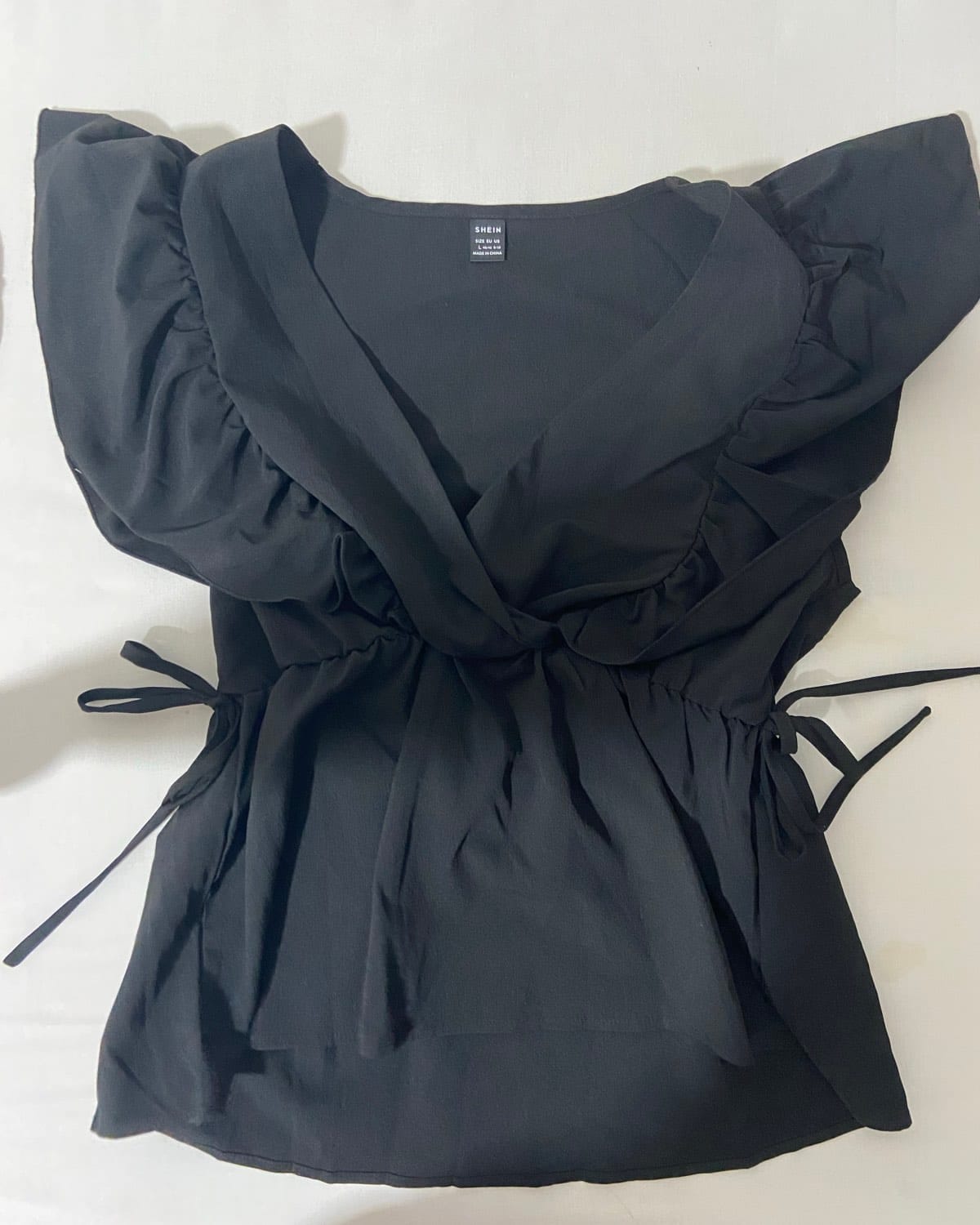 Shein Black Wrap-Style Ruffle Top
