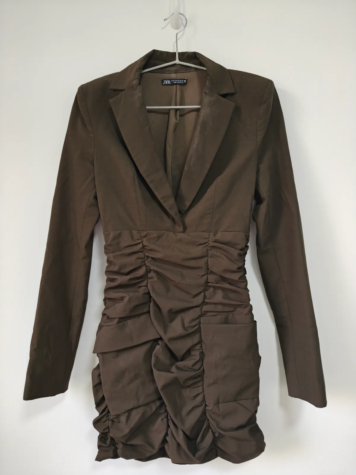 Zara Chic Olive Ruched Blazer Dress