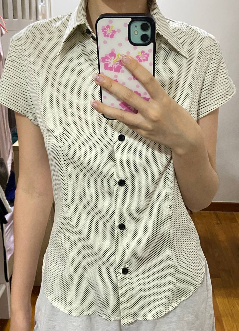 polka dot button-up blouse