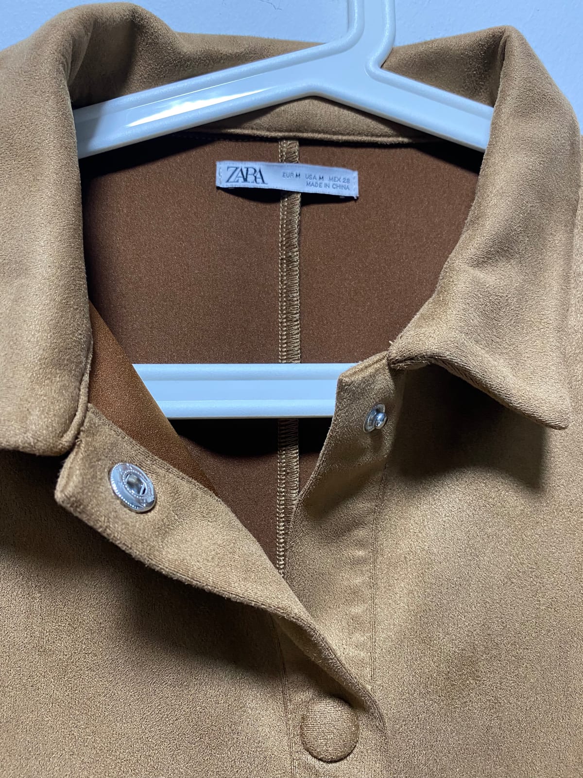 Zara ZARA Brown Short-Sleeved Suede Dress With Buttons and Collar (M) - Photo 3