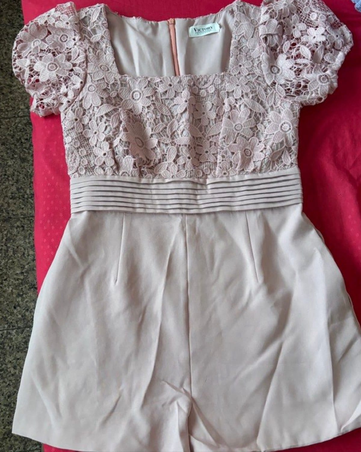 Elegant Lace Pink Romper