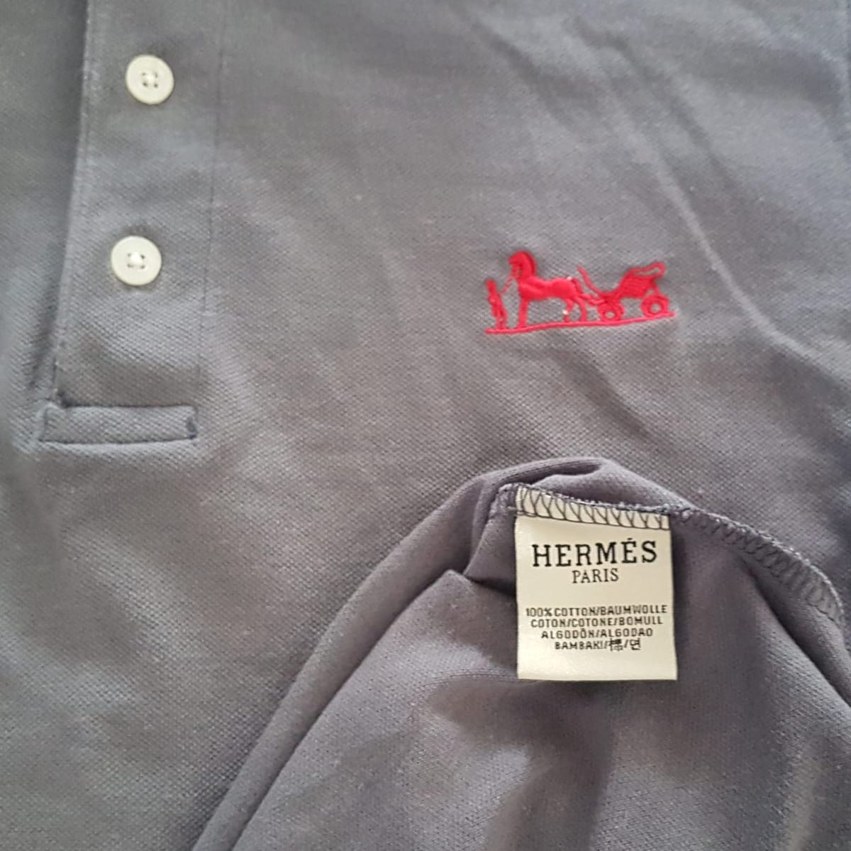Hermès Hermès Paris Polo Shirt, Cool Gray Top, Red Hermès Logo, Cosmopolitan, Sleek 3 Buttons Polo Design, Luxury Lifestyle, Timeless Appeal, Urban Style, Sophistication, Streetwise, Pop Culture, Geek, Cult Street Fashion, Models, Runway, Catwalk - Photo 4
