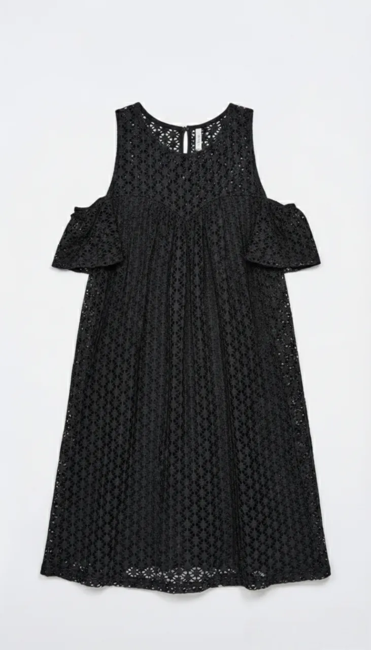 Valleygirl Valleygirl Off Shoulder Flutter Sleeves Embroidered Mini Shift Dress - Black (Size S)