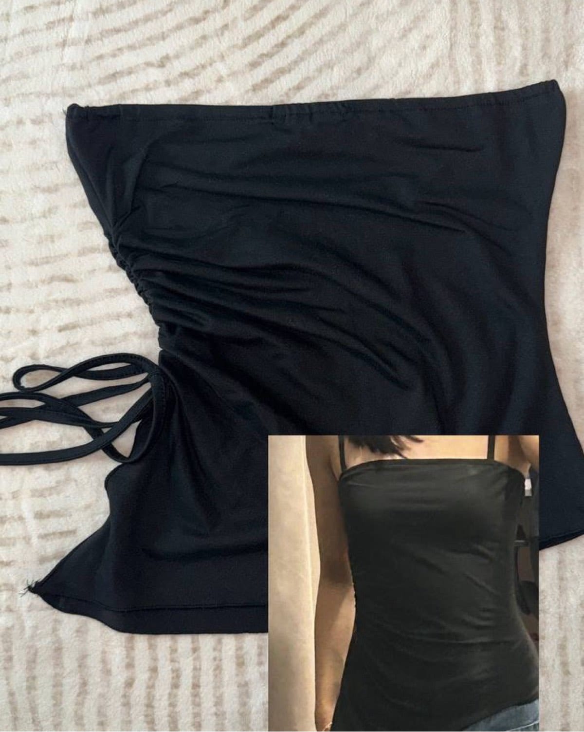 shoppee Lovito -Casual Tank Top Plain Asymmetrical Drawstring Tank Top (Black)