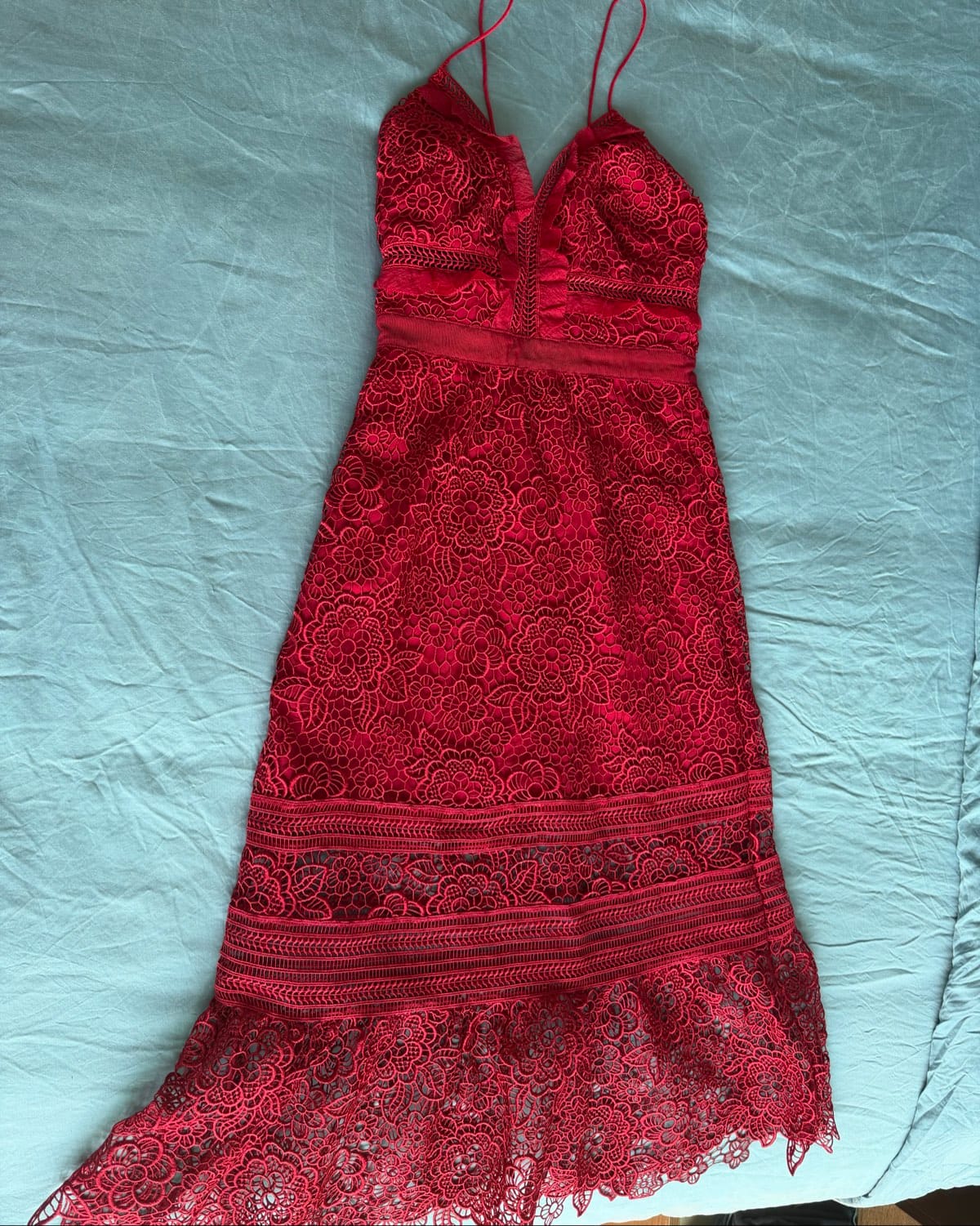 Self portrait  Self Portrait Red Lace Midi Dress