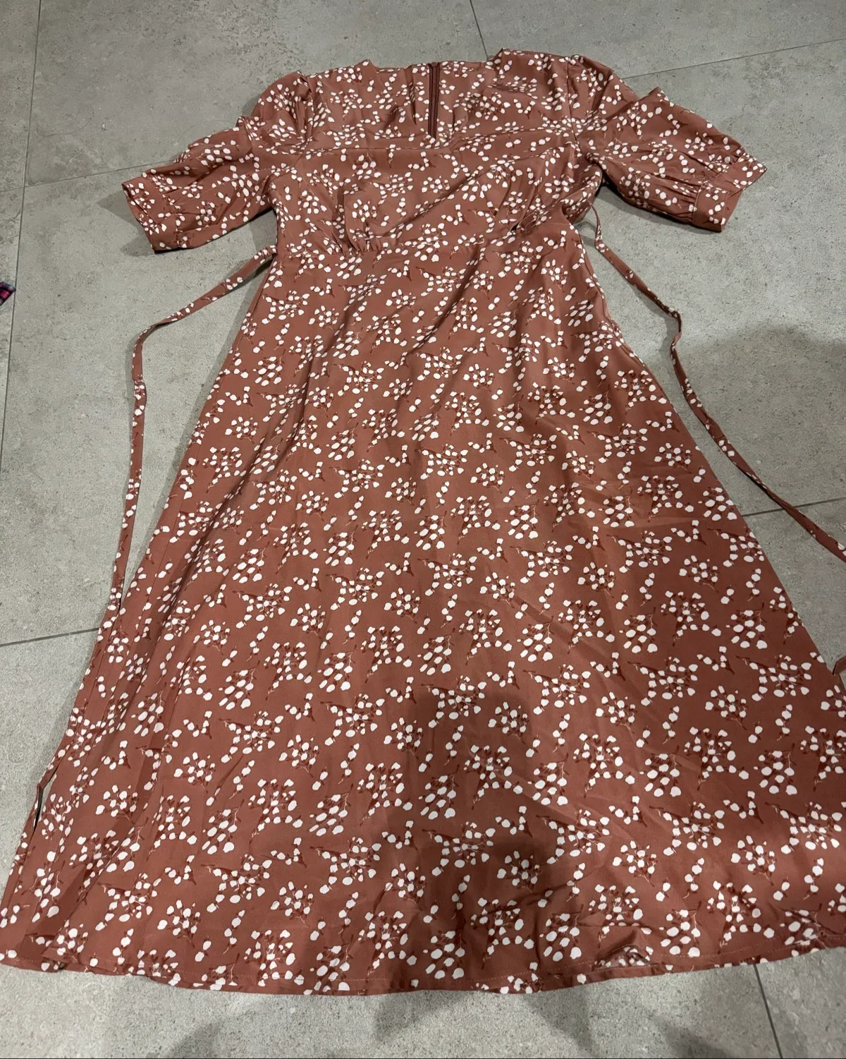 Chic Brown Floral Wrap Dress