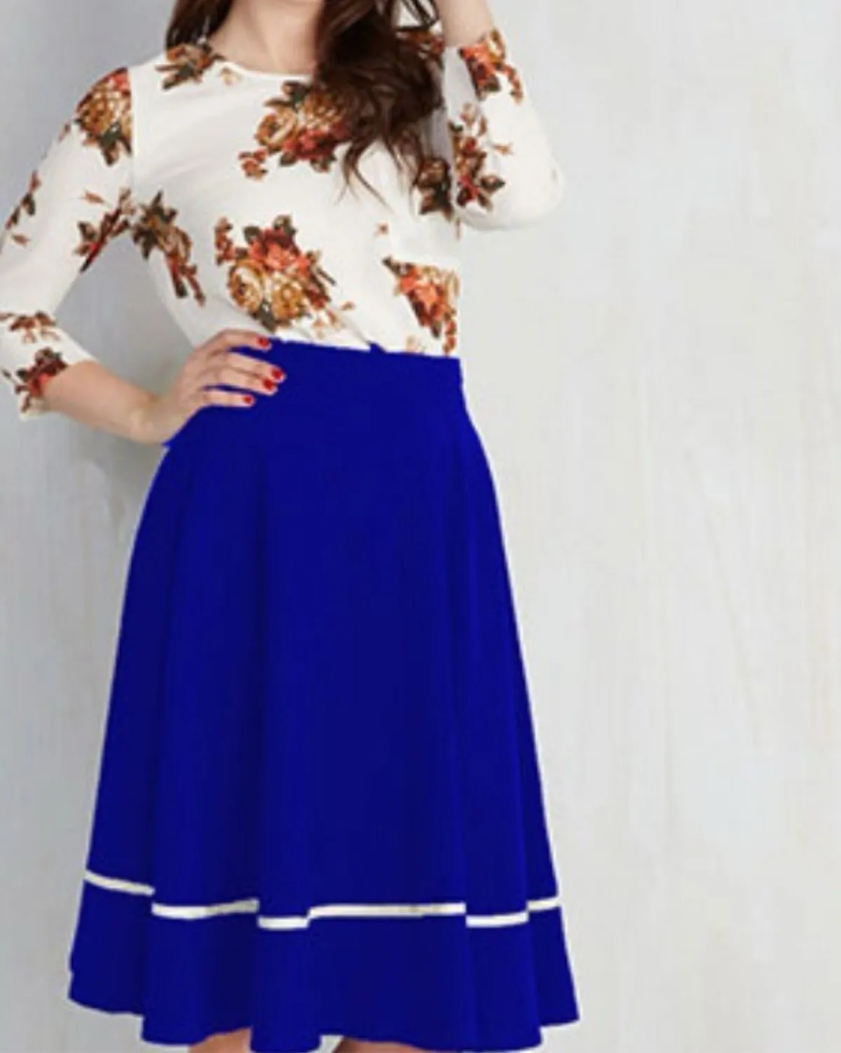 Bold Blue Midi Skirt with White Trim