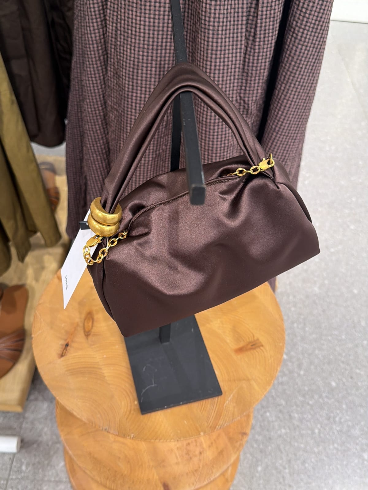 Chic Brown Satin Bag- Mango