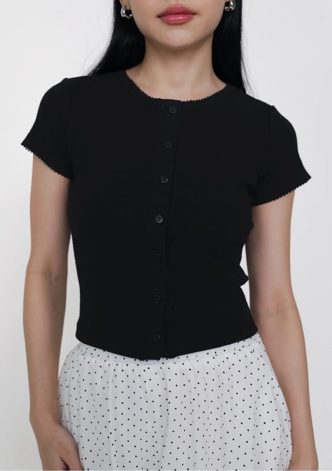 The Tinsel Rack TTR Mito Ribbed Button Top