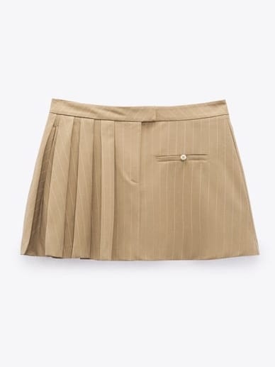 ZARA Light Brown Box Pleat Skirt With Pinstripes (M) - Photo 2