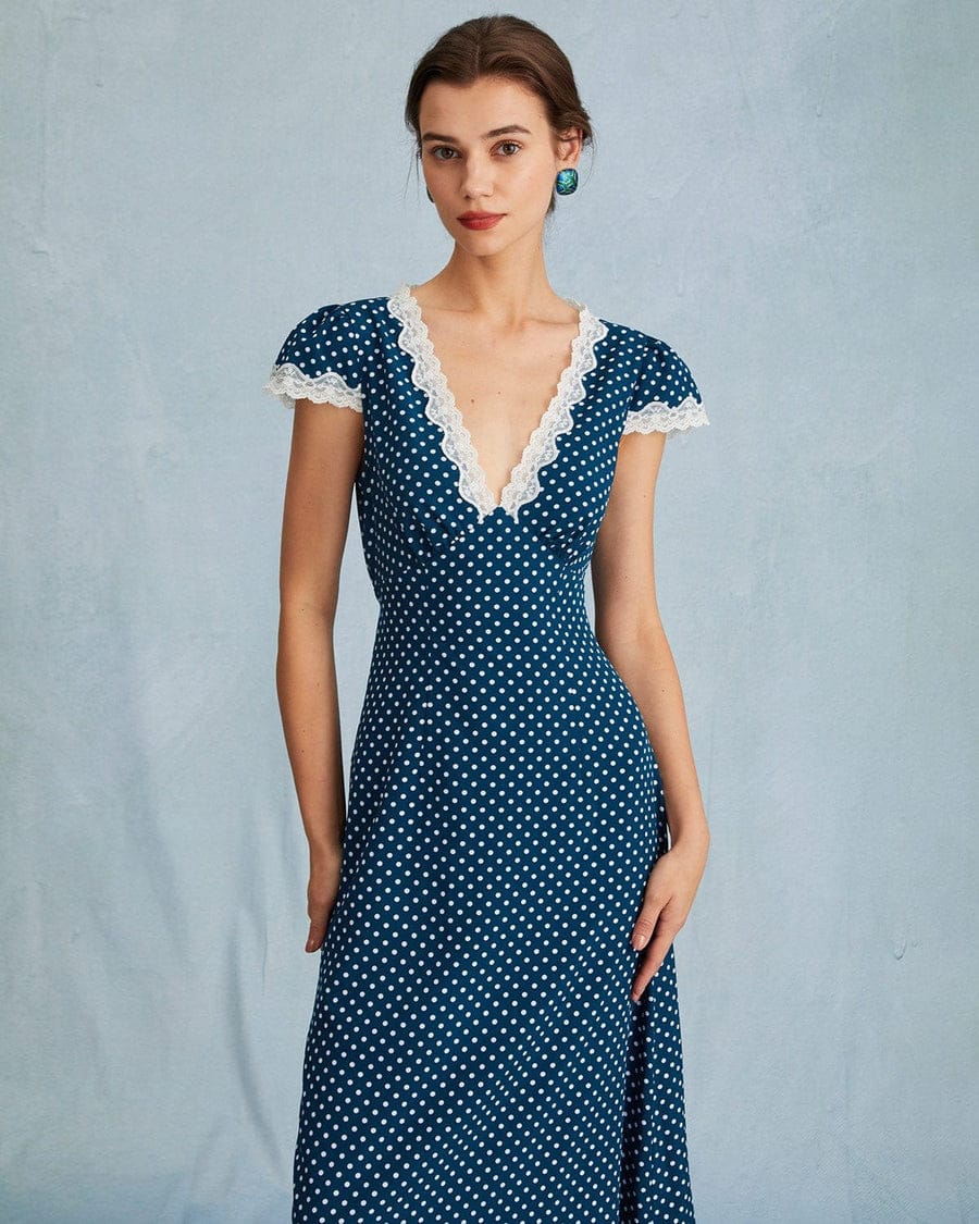 BNWT Rihoas V Neck Polka Dot Lace Maxi Dress - Photo 2