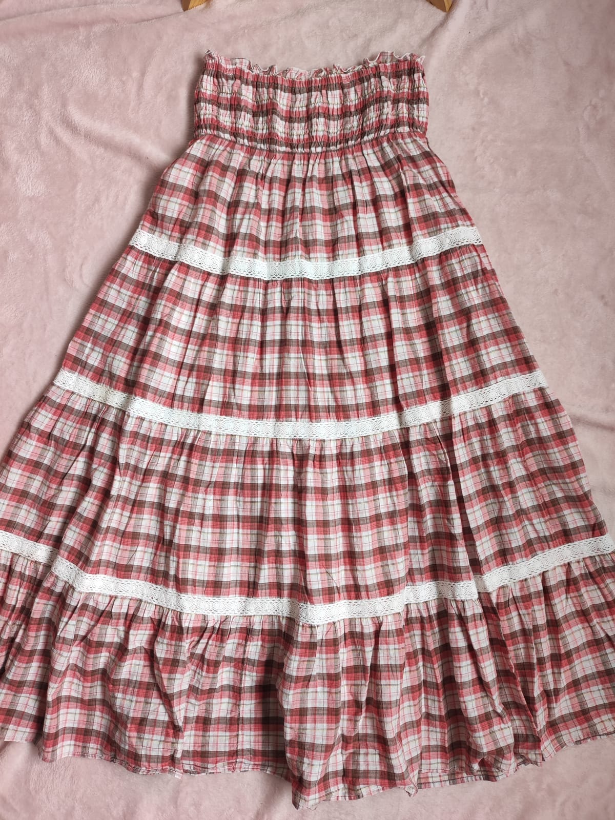 Colza Cottagecore Pink Gingham Tube Maxi Dress - Photo 6