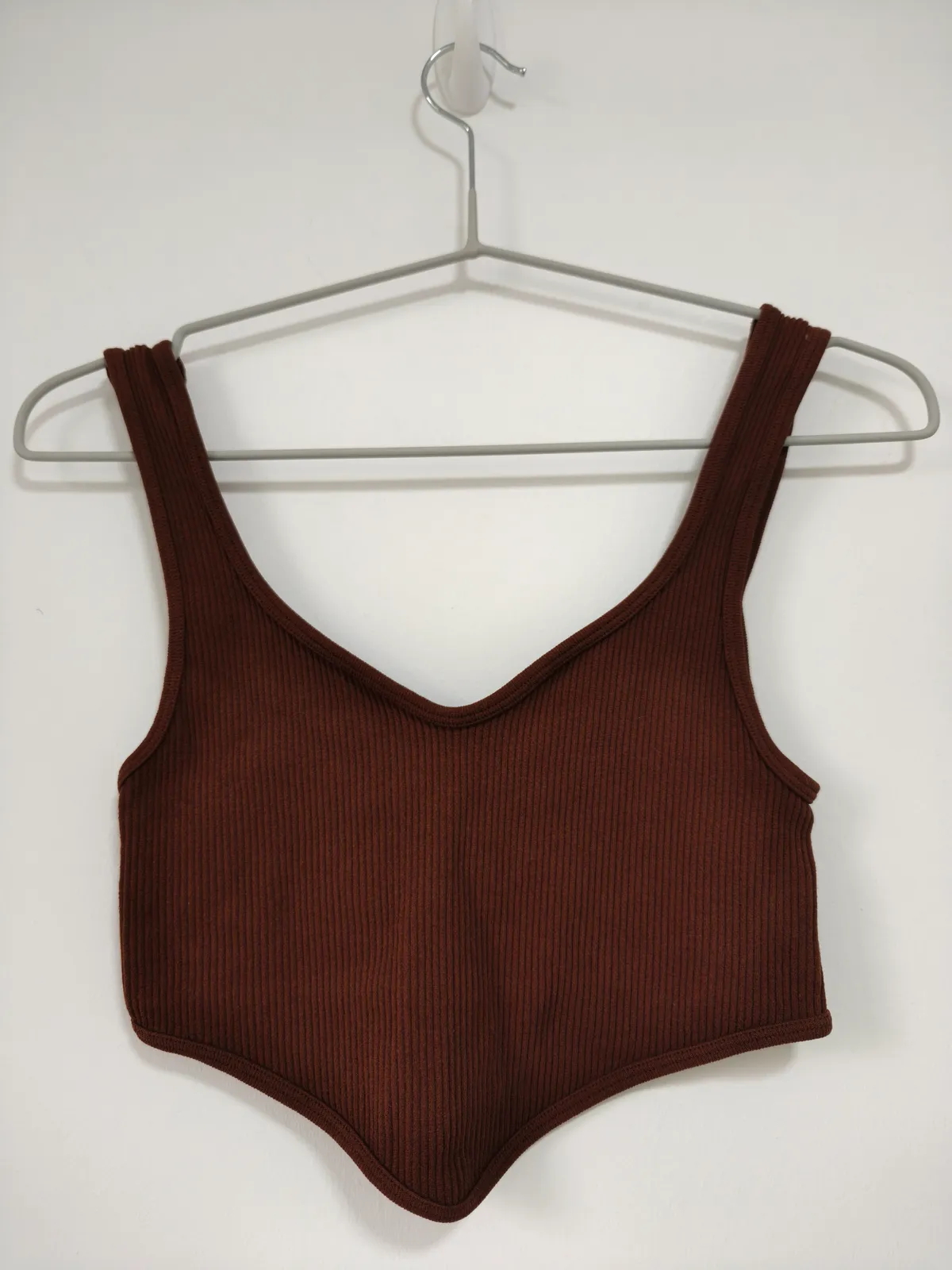 Zara Chic Ribbed Brown Crop Top