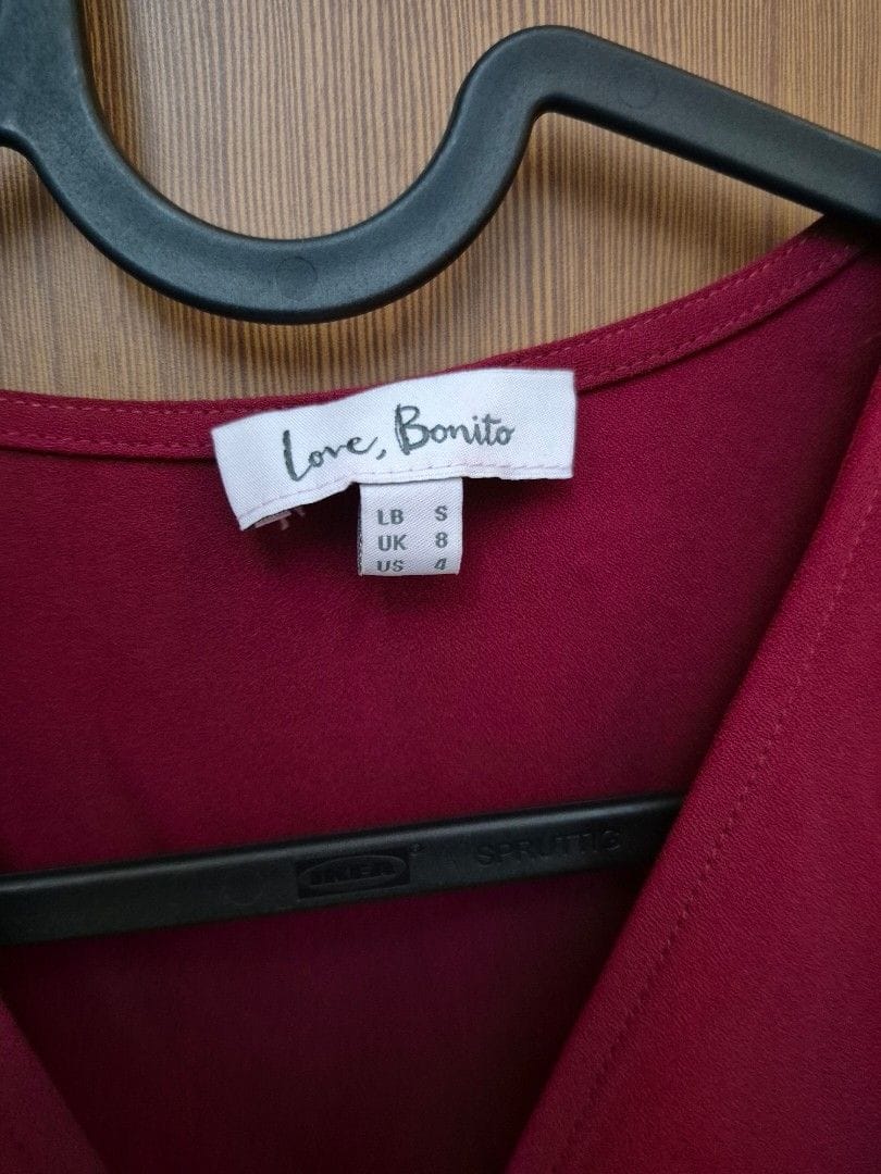 Love Bonito Chic Love, Bonito Burgundy Wrap Dress - Size S - Photo 3