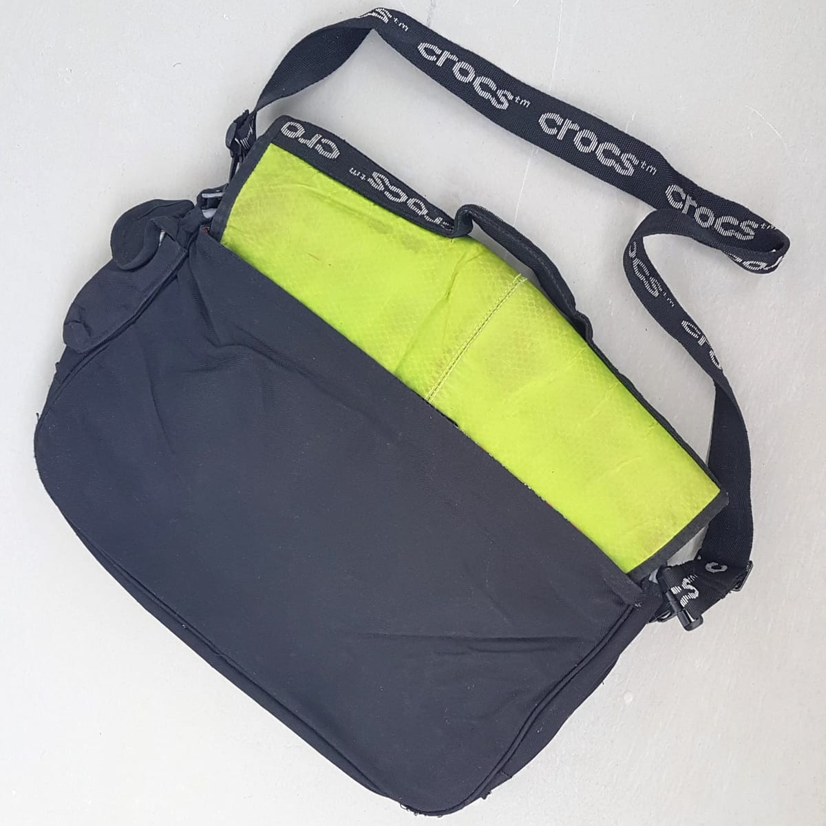 CROCS Original CROCS Tote Bag, Cross-Body, Cool Duffel Bag, Cosmopolitan, Messenger, Sleek Black, Gray & Lime Green Design, Inside Colorful Graffiti, Work Bag, Travel Pack, Sling Bag, Sophistication, Campus, Laptop, Notebook, Urban Style, Cult Street Fashion - Photo 3