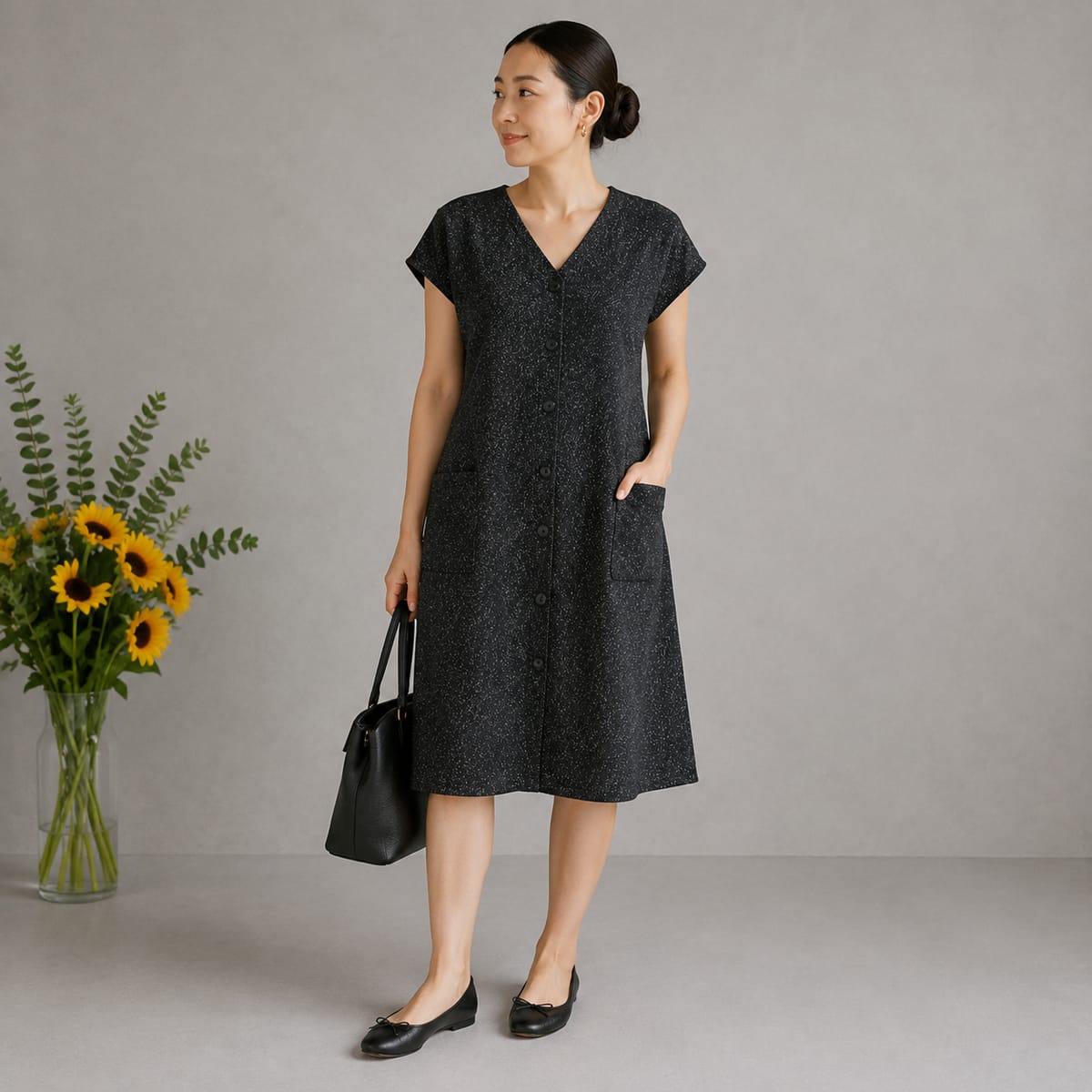Party Animal Tweet V-Neck Button-Up Dress with Pockets