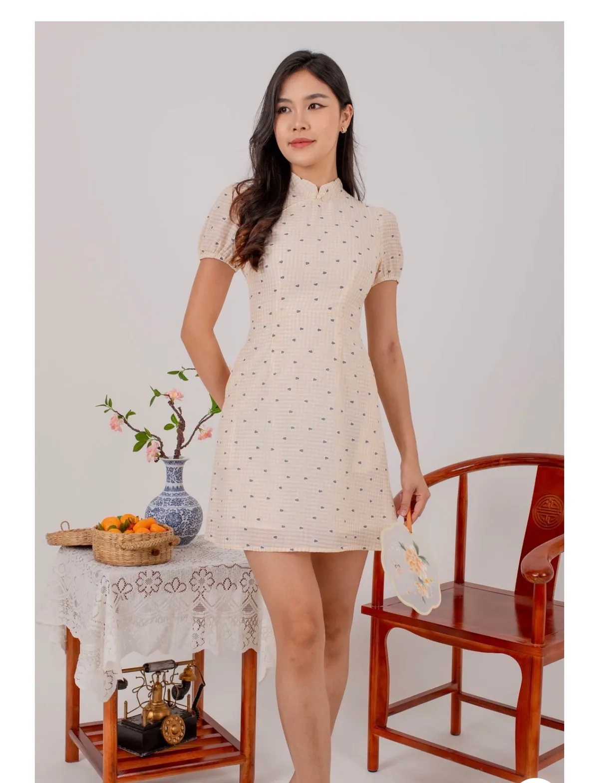 Chic Polka Dot Cheongsam Dress