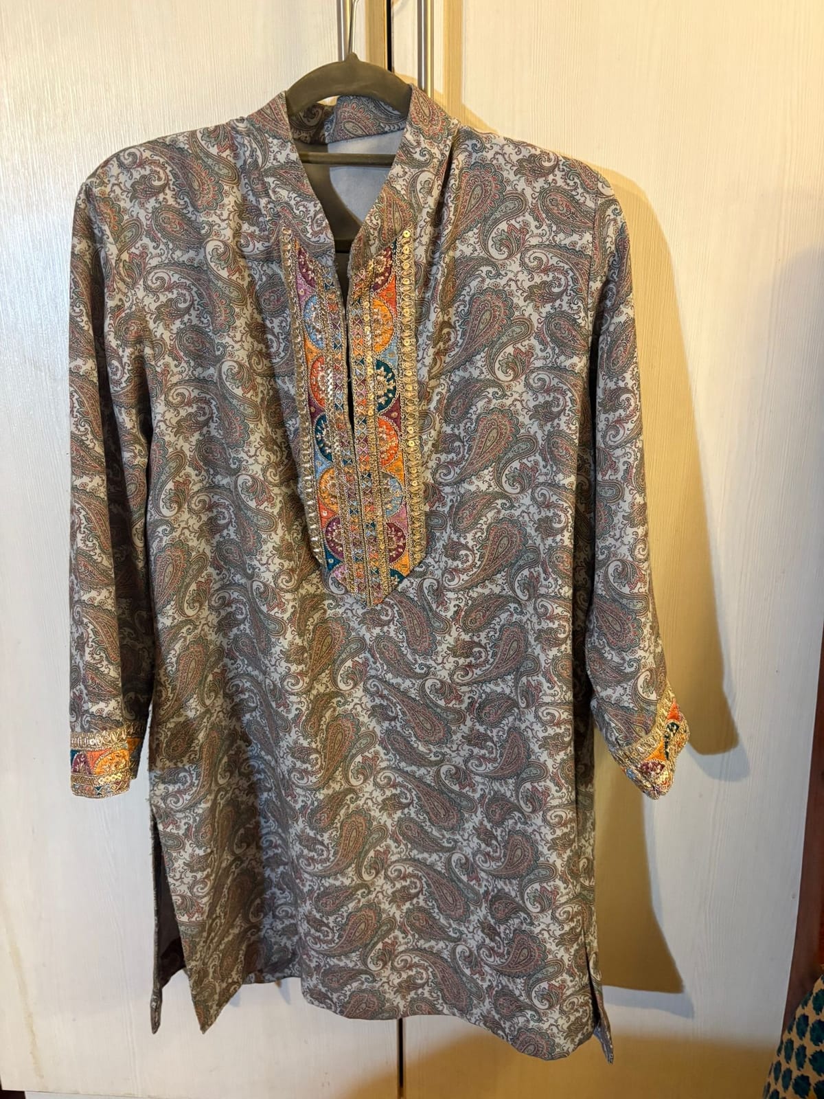 Paisley-Print Kurta with Intricate Embroidery
